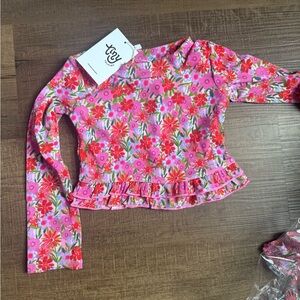 Tiny Talulah Girls' Pink Floral Ruffle Long-Sleeve Rashguard